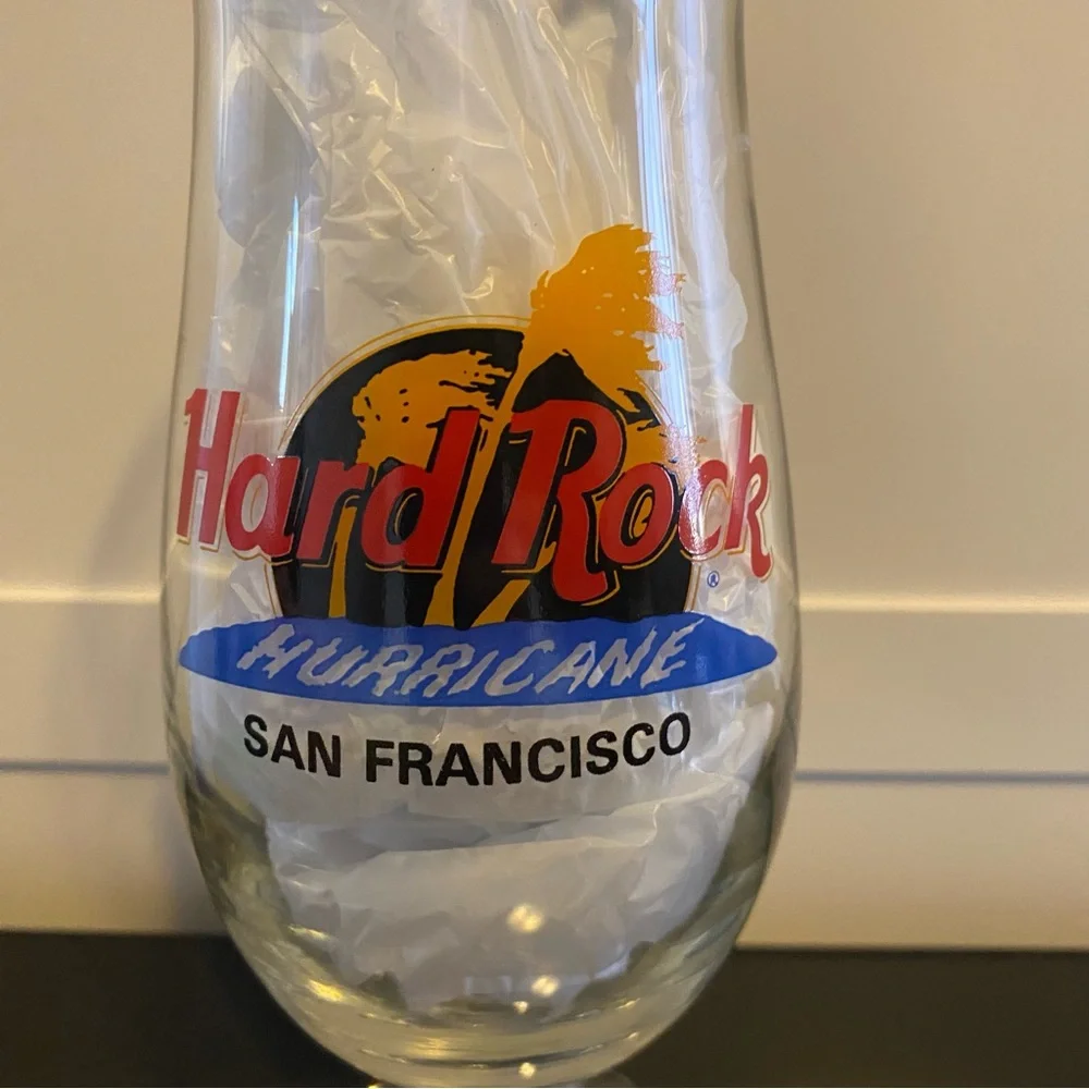 Hard Rock Cafe San Francisco Hurricane Glass with Red, Yellow, Blue Logo